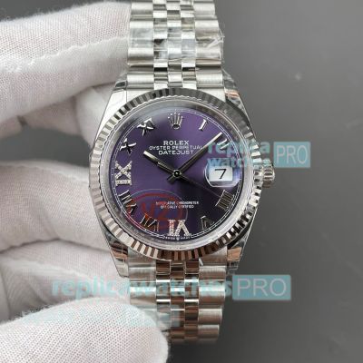 Swiss Clone VS Factory Rolex Datejust 36mm Purple Dial Stainless Steel Jubilee Watch 